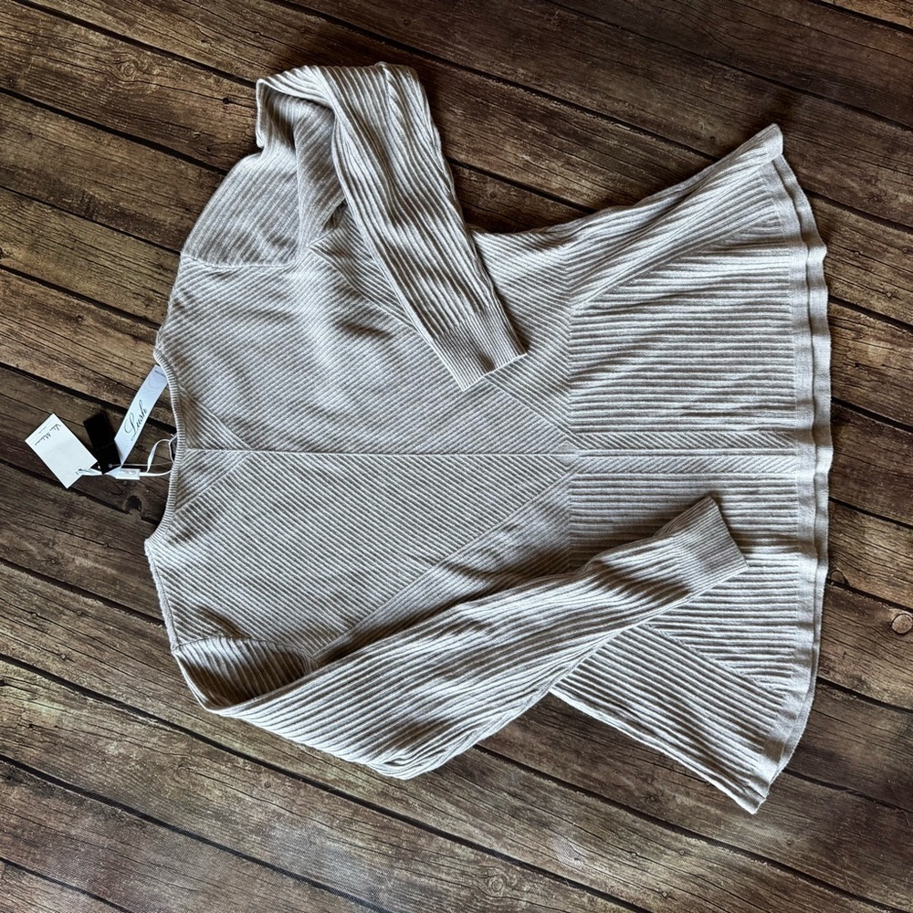 🍁 Villa Milano Ribbed Peplum Sweater | Heather Latte | Size Large | NWT - Picture 4 of 4